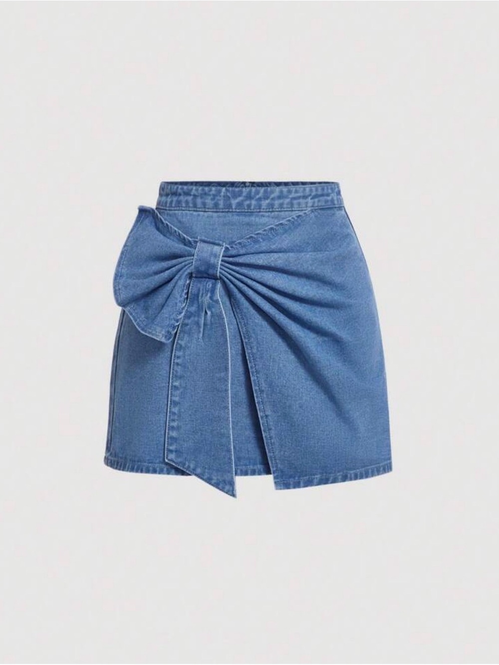 SHEIN Blue Denim Bow Wrap Skort